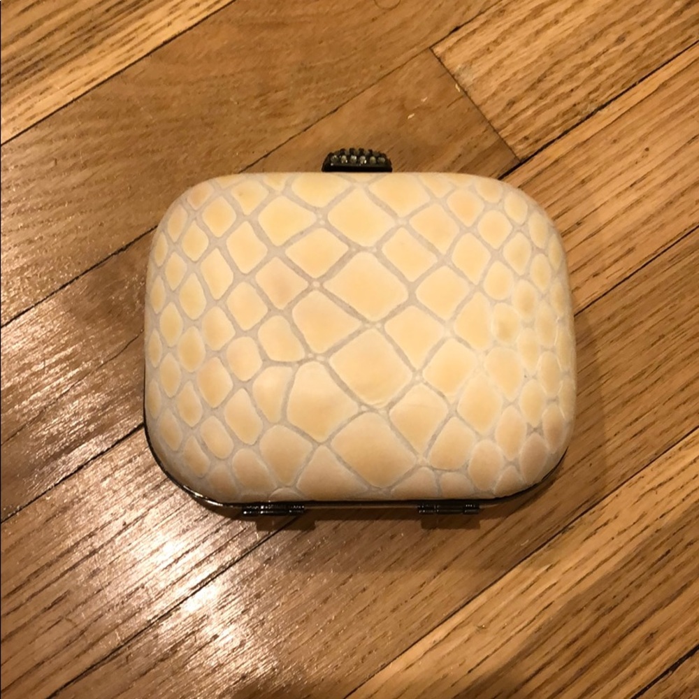 Safira Alligator Embossed Clutch, White/Cream